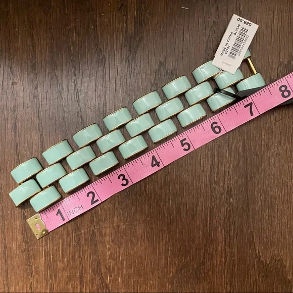 J Crew Enamel Light Blue Gold Flat Link Wide Cuff Bracelet - Picture 4 of 6